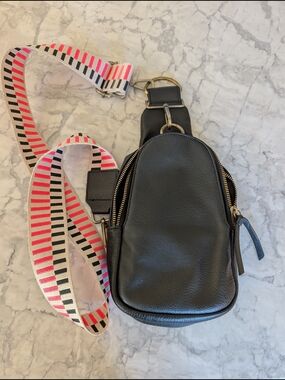 Anthropologie Urban Originals Black Leather Crossbody Sling Bag